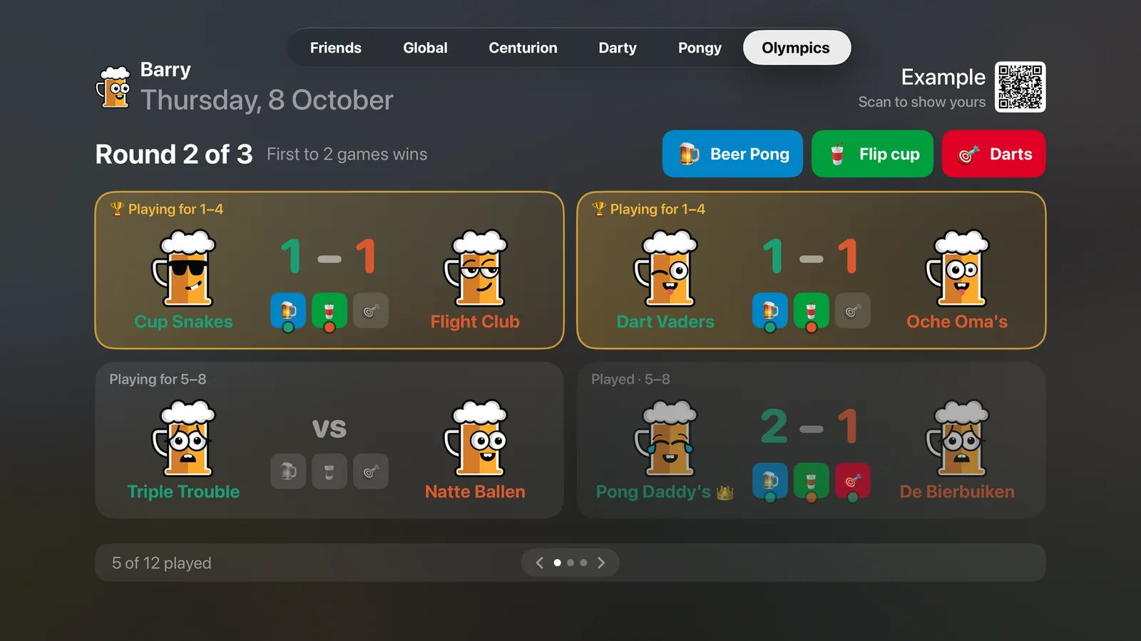 Barry on Apple TV - Beer Olympics round with match cards